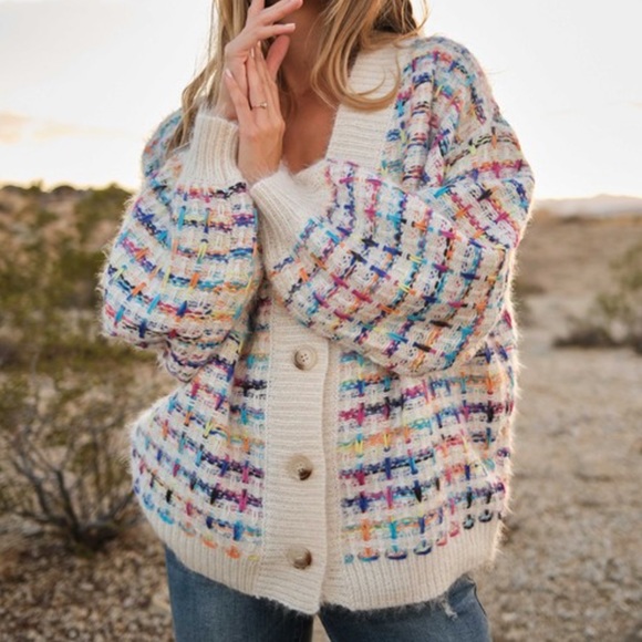 NWOT Oversized Colorful Button Down Long Sleeve Sweater - Picture 3 of 4